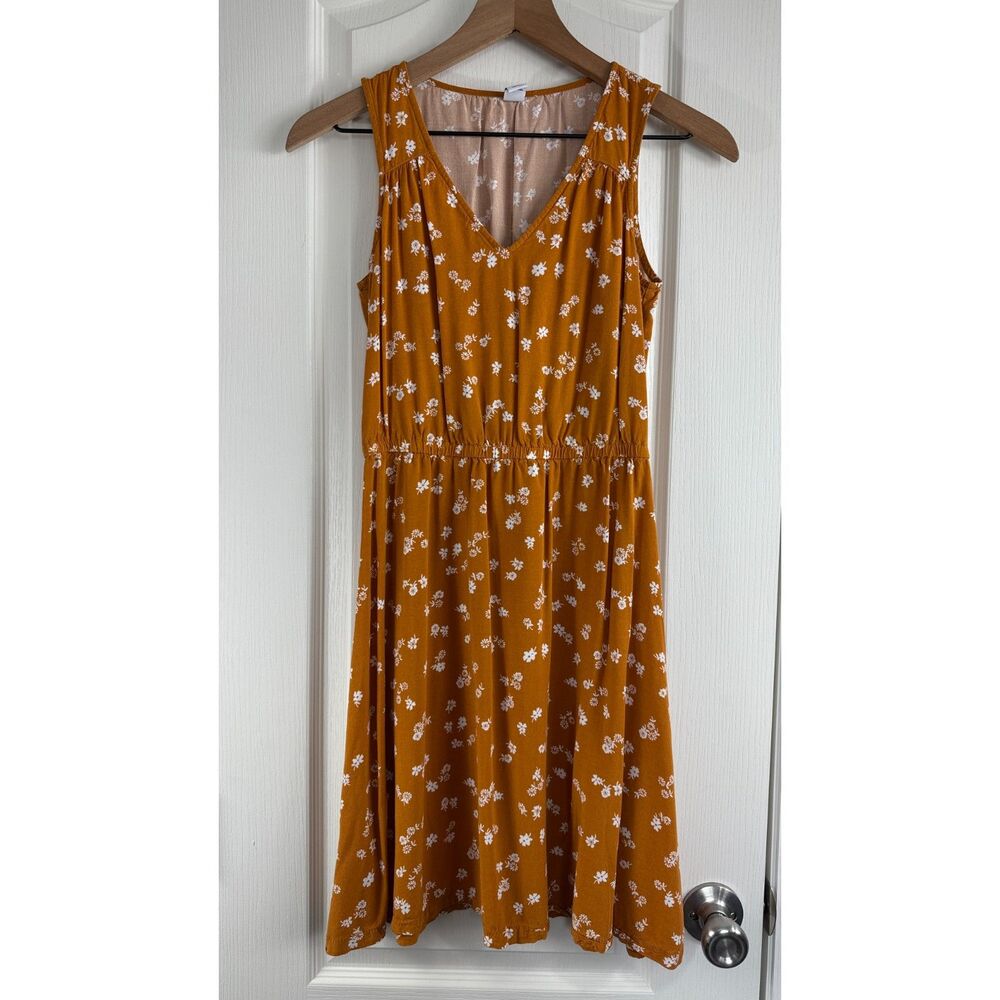 Old Navy Women's Sleeveless V-Neck Dress Yellow Floral Print Rayon Size XS